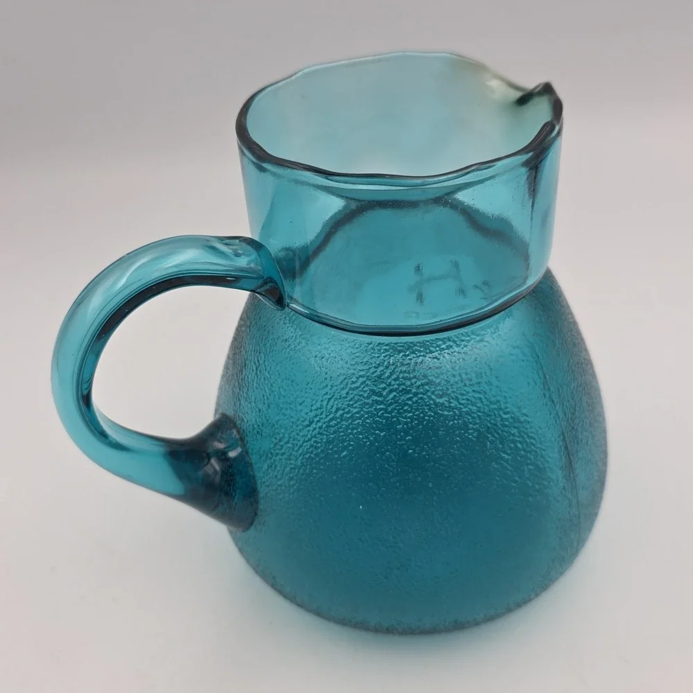 1970s peacock blue ice water glass carafe Only